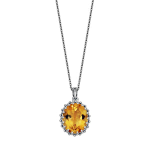 Lady's White Sterling Silver Double Prong Oval With Link Chain Necklace Length 21 one 12.00x10.00mm Oval Citrine