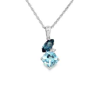 Lady's White 14 Karat Two Stone Fashion Necklace 2.37tw Various Shapes Blue Topazs
one 0.03ct Round G/H SI1 Diamond