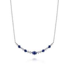 Lady's White 14 Karat Curved Bar Necklace Length 17.5 With 5 = 1.50Tw Oval Sapphires And = 0.35Tw Round G/H Si2 Diamonds