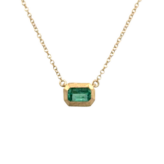 Lady's Yellow 14 Karat Brushed Stationary, Bezel Set Necklace Length 18 With One 0.48Ct Emerald Emerald