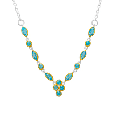 Lady's Tt Sterling Silver/22K Gold Vermeil Bezel Set Stations Necklace = Various Shapes Blue Topazs