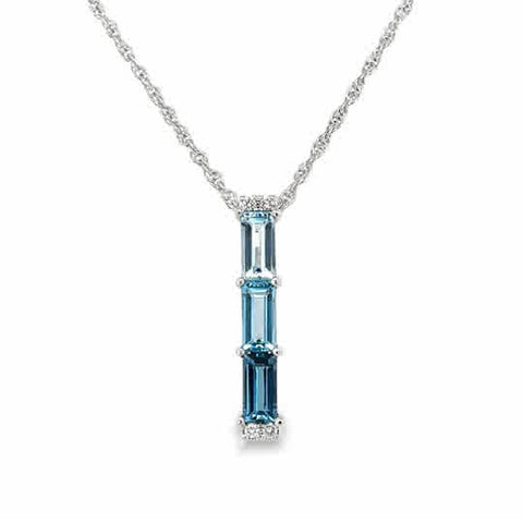 Lady's White 14 Karat Straight Line Necklace With 1.26Tw Baguette Blue Topazs And 0.04Tw Round G/H Si1 Diamonds