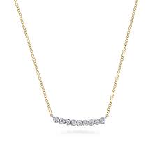 Lady's Tt 14 Karat Dainty Bar, Contemporary Collection Necklace Length 17.5 With = 0.21Tw Round White Sapphires