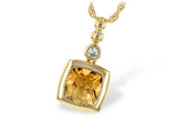 Lady's Yellow 14 Karat Cushion With Bezel Necklace Length 18 one = 1.22ct Cushion Citrine
one = 0.04ct Round G/H SI1 Diamond
