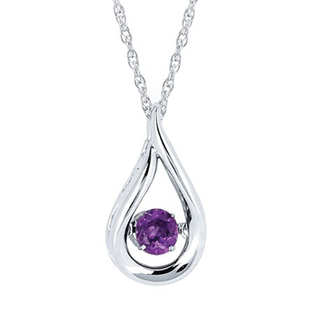 Lady's White Sterling Silver Teardrop Heartthrob Necklace Length 18 one = 0.25ct Round Amethyst