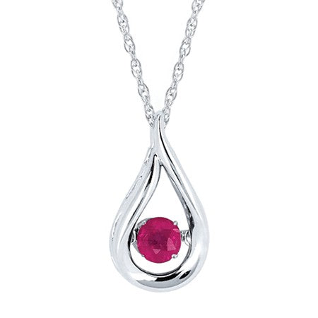 Lady's White Sterling Silver Teardrop Pendant With Shimmering Necklace Length 18 one = 0.26ct Round Ruby