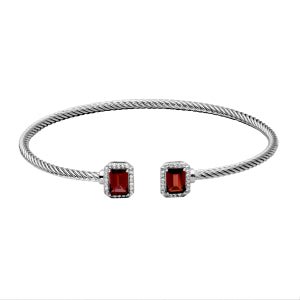 Lady's White Sterling Silver Emerald Halo Cuff Bracelet Length 6.25 2 7.00x5.00mm Emerald Garnets
Round White Topazs