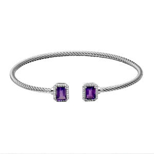 Lady's White Sterling Silver Emerald Halo Cuff Bracelet Length 7.25 2 7.00x5.00mm Emerald Amethysts
Round White Topazs