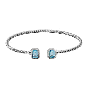 Lady's White Sterling Silver Emerald Halo Cuff Bracelet Length 7.25 2 7.00x5.00mm Emerald Blue Topazs
Round White Topazs