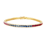 Lady's Yellow 14 Karat Half Bezel, Multi Bracelet Length 7 With 7.31Tw Princess Sapphires
