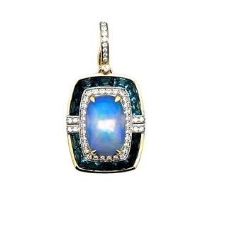 Lady's Yellow 14 Karat Athena, Modern Fashion Necklace one = 2.46ct Various Shapes Opal
= 1.73tw Various Shapes Blue Topazs
= 0.30tw Round G/H SI1 Diamonds
