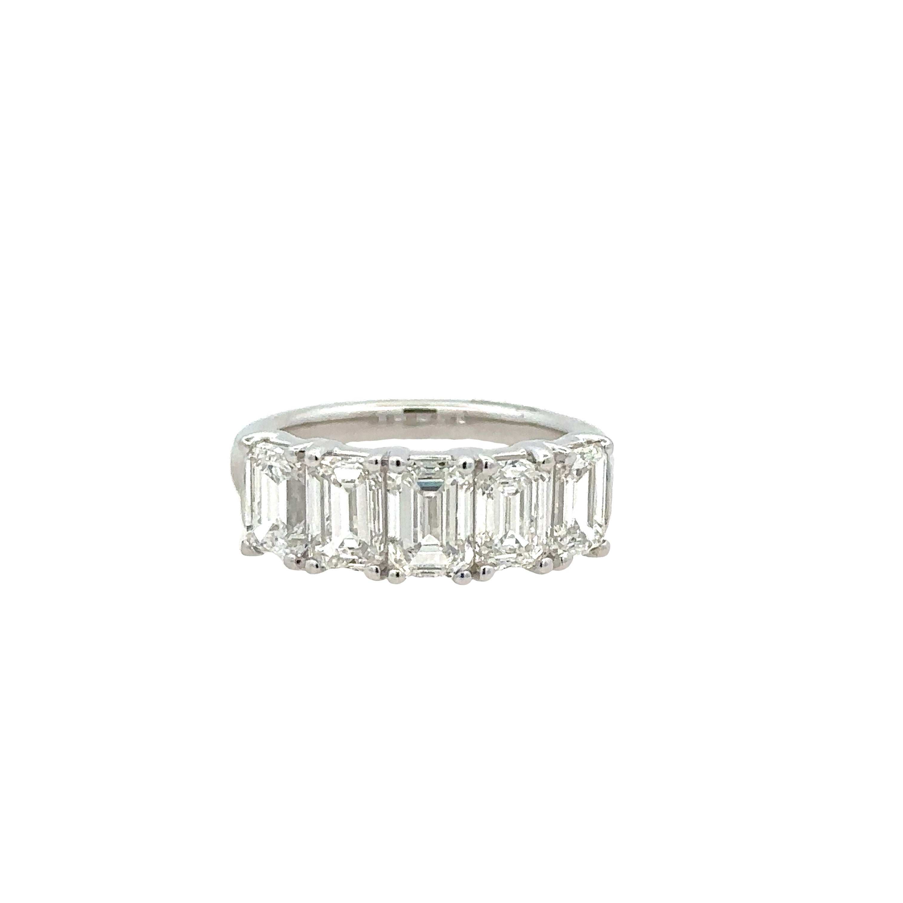 Lady's White 14 Karat Five Stone Lab Created Ring With 5=3.50Tw Emerald F/G Vs2 Lab Created Diamonds