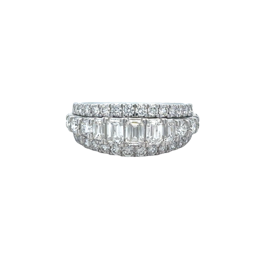 Lady's White 14 Karat Multi Stone, Three Row Lab Created Ring With 49 2.51Tw Various Shapes G/H Si1 Lab Created Diamonds