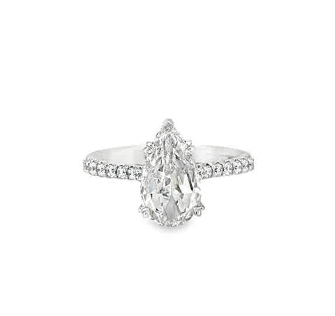 Lady's White 14 Karat Prong Set With Hidden Halo Ring Size 6.5 With One 1.60Ct Pear G Vs1 Lab Created Diamond And 38=0.34Tw Round G Vs2 Lab Created Diamonds