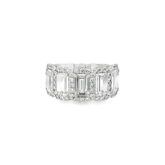 Lady's White Polished 14 Karat Anniversary With Halo Ring Size 6.5 With 5=2.32Tw Emerald G Vs2 Lab Created Diamonds And 0.68Tw Round G Vs2 Lab Created Diamonds