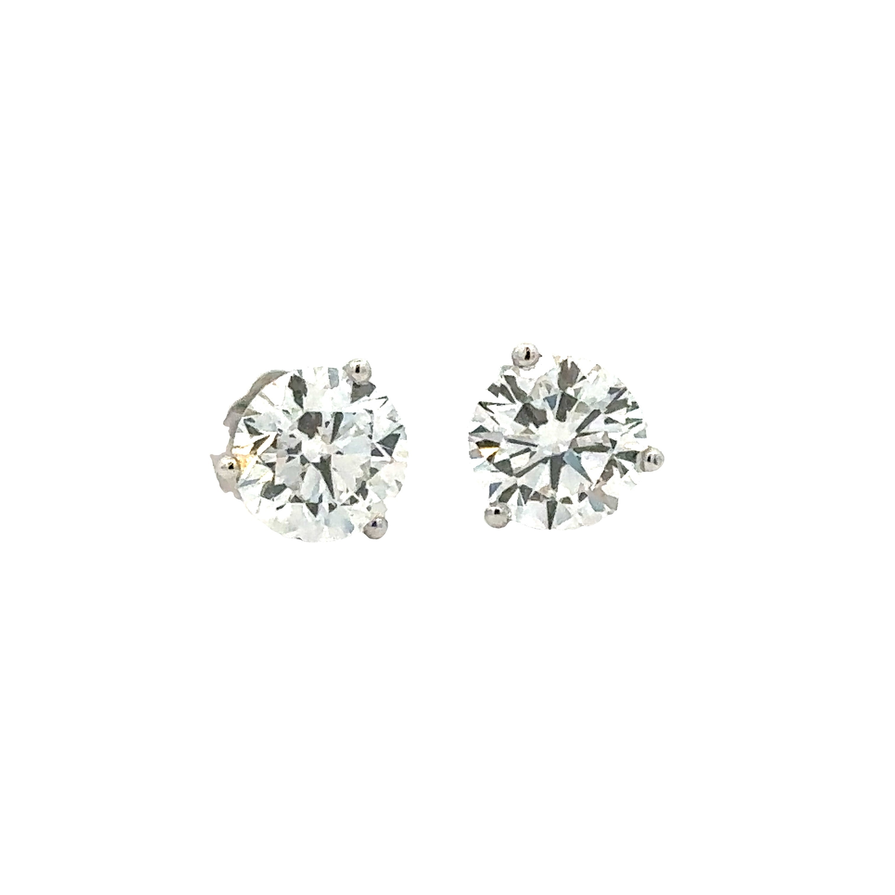 Lady's White 14 Karat Three Prong Studs Lab Created Earrings 2 = 1.50tw Round F/G VS2 Lab Created Diamonds