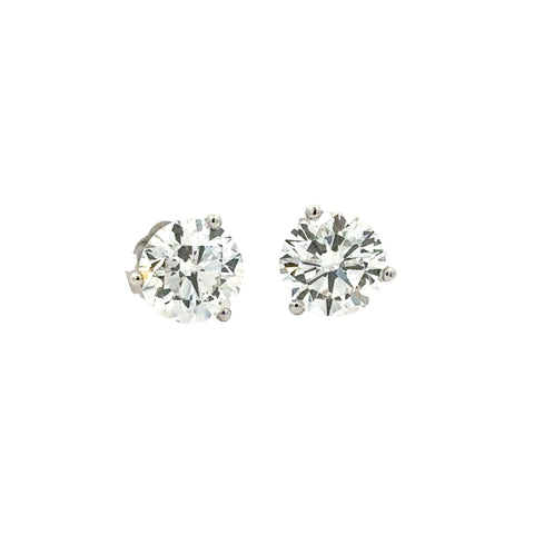 Lady's White 14 Karat Three Prong Studs Lab Created Earrings 2 = 1.50tw Round F/G VS2 Lab Created Diamonds