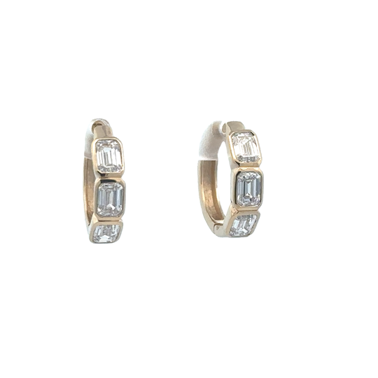 Lady's Yellow 14 Karat Fashion Hoops Lab Created Earrings With 6 1.5Tw Emerald G/H Si1 Lab Created Diamonds