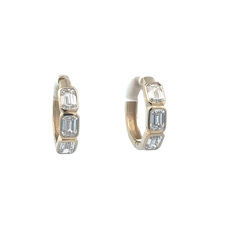 Lady's Yellow 14 Karat Fashion Hoops Lab Created Earrings With 6 1.5Tw Emerald G/H Si1 Lab Created Diamonds