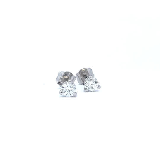 Lady's White 14 Karat Three Prong Stud Lab Created Earrings 2 = 0.25tw Round G/H VS2 Lab Created Diamonds