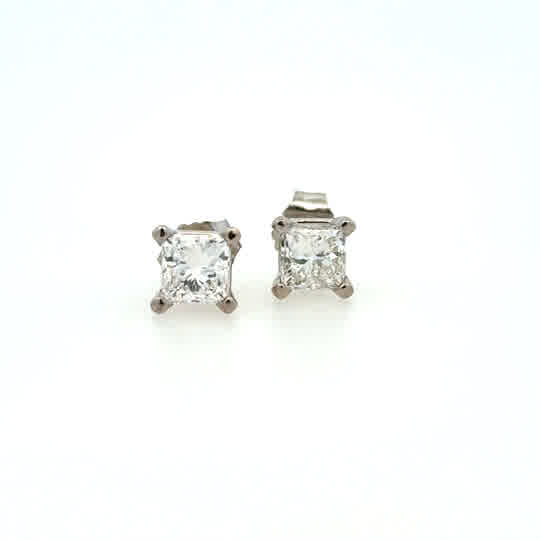Lady's White 14 Karat Studs Lab Created Earrings 2 = 1.02tw Princess F/G VS2 Lab Created Diamonds