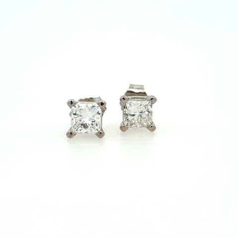Lady's White 14 Karat Studs Lab Created Earrings 2 = 1.02tw Princess F/G VS2 Lab Created Diamonds
