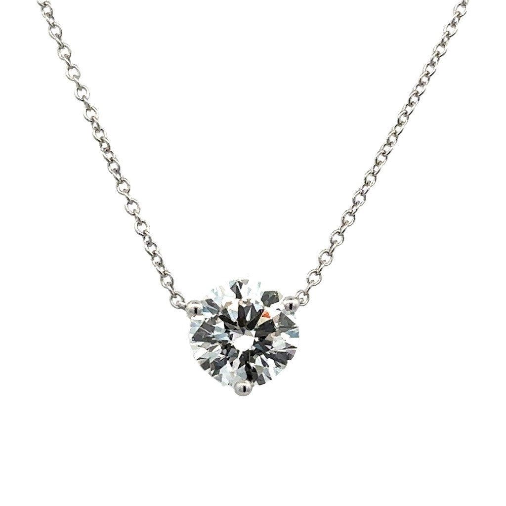 Lady's White 14 Karat Three Prong, Floating Lab Created Necklace Length 18 With One = 2.23Ct Round F Vs2 Lab Created Diamond