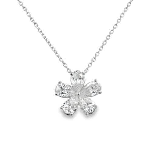Lady's White 14 Karat Flower Lab Created Necklace With 5 1.65Tw Pear G/H Si1 Lab Created Diamonds