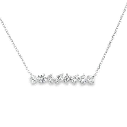 Lady's White 14 Karat Alternating Bar, Stationary Lab Created Necklace With 8 1.Tw Various Shapes G/H Si1 Lab Created Diamonds Style: Link
Metal: 14 Karat
Color: White
Finish: Polished