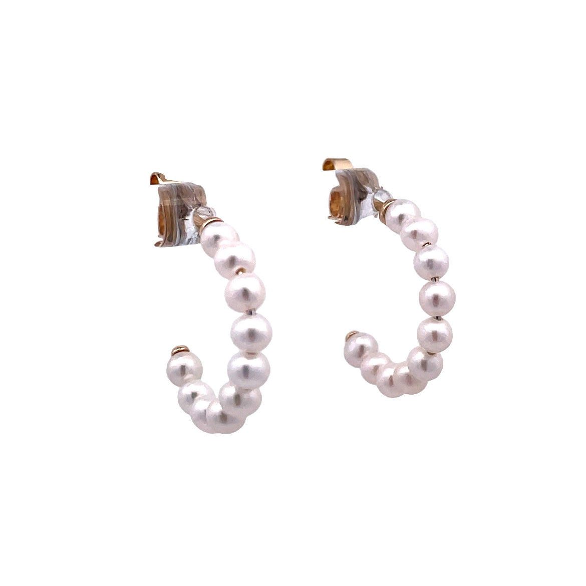 Lady's Yellow 14 Karat Hoop Earrings With Cultured Pearls