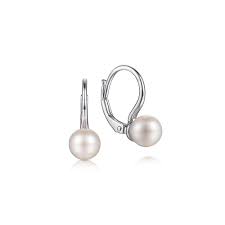 Lady's White Sterling Silver Leverback Drop Earrings With 2= Fresh Water Pearls