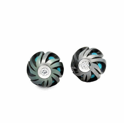 Lady's White 14 Karat Carved, Diamond In A Pearl Earrings 2 = Fresh Water Black Pearls
2 = 0.08tw Round G/H SI2 Diamonds