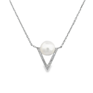 Lady's White 14 Karat Modern Necklace one 6.00mm Fresh Water Pearl
0.06tw Round H/I SI2 Diamonds