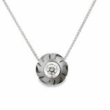 Lady's White 14 Karat Carved, Diamond In A Pearl Necklace Length 18 With One = Fresh Water Black Pearl And One = 0.20Ct Round G/H Si2 Diamond