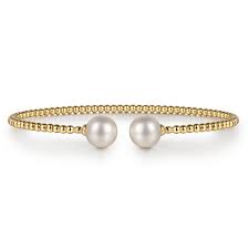 Lady's Yellow 14 Karat Bujukan Collection Split Bangle Bracelet Length 6.25 With 2 = Fresh Water Pearls