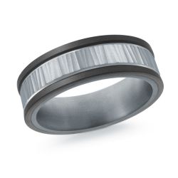 Black/White Tantalum/14Kt 7Mm With Lined Center, High Polish And Carbon Ring Size 10
