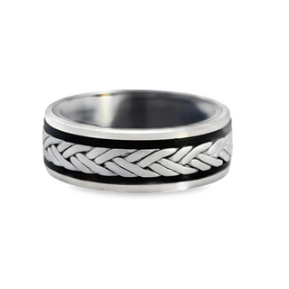 Black/White Tantalum/14K 8Mm Double Braid With High Polish Edge Ring Size 10