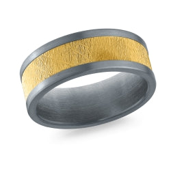 White/Yellow Tantalum/14K 8Mm With Textured Center And Brushed Edges Ring Size 10
