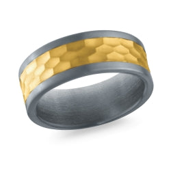 White/Yellow Tantalum/14Kt 8Mm Hammered Center With Brushed Edges Ring Size 10