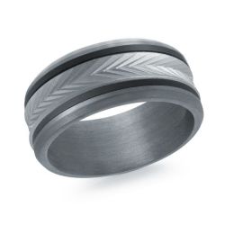 White/Black Tantalum/14Kt 8Mm With Feather Center And Carbon Ring Size 10