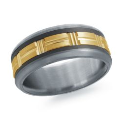 White/Yellow Tantalum/14Kt 8Mm With Lined Center And Carbon Ring Size 10