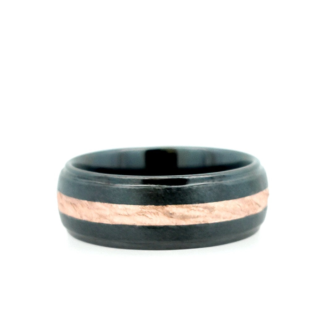 Gent's Black/Rose Ceramic/14K Stone 8Mm With 2Mm Center; Gents Ring Size 9