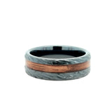 Gent's Black Ceramic 8Mm, With Flat 3Mm Oc Bourbon Bark2 Gents Ring Size 10.5