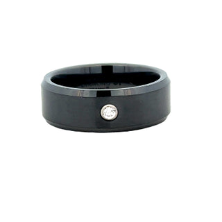 Gent's Black Ceramic Satin 8Mm, With Bezel Set Gents Ring Size 10 one 0.06ct Round G/H SI1 Diamond