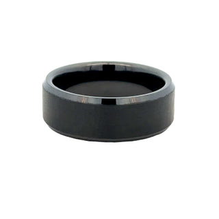 Gent's Black Ceramic Sandblast 8Mm Beveled Edge, With Sandblast Center Gents Ring Size 10