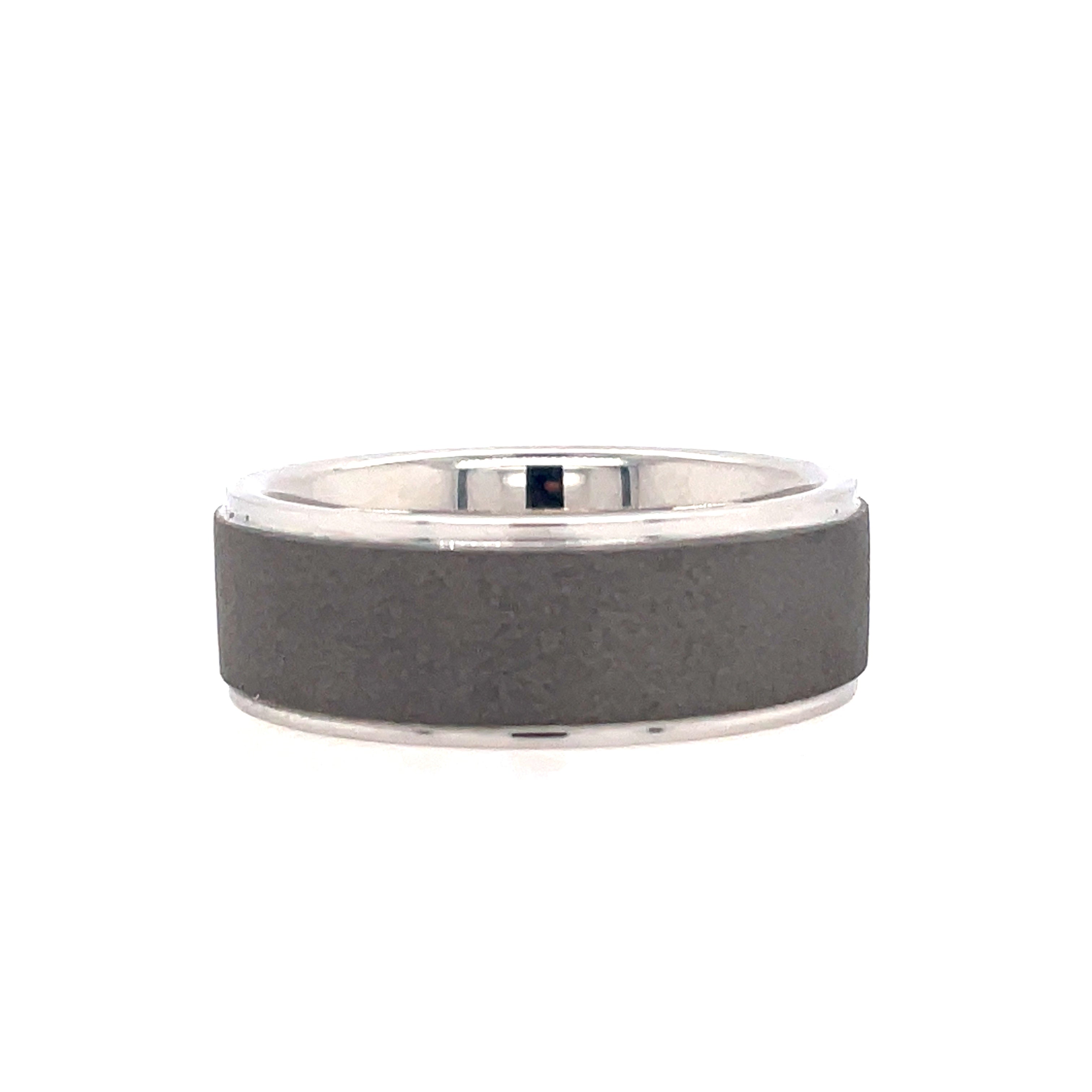 White Sandblast Serinium 8Mm Flat Groove Edge Wedding Band Size 11