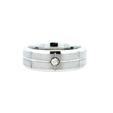 White Serenium Stone Beveled Grid With Inlay Wedding Band Size 10.5 With One 0.06Ct Round G/H Si1 Diamond