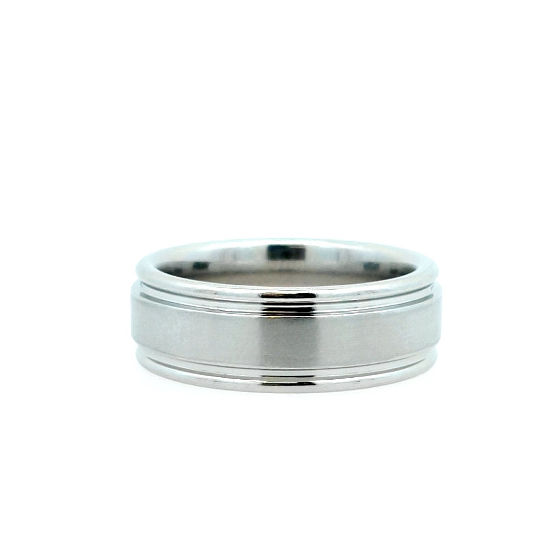 White Serenium Satin 8Mm Round Edge, Flat Wedding Band Size 10