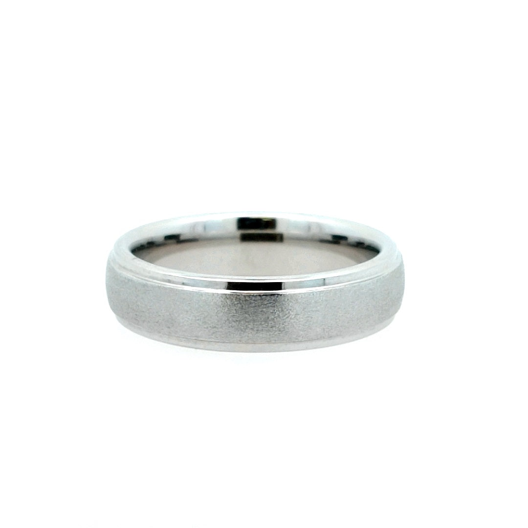 White Serenium Stone 6Mm Domed, Groove Wedding Band Size 10