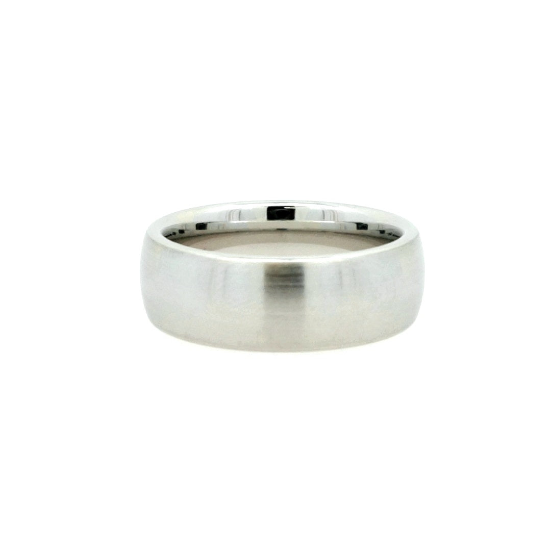 White Serinium Satin 8Mm Dome Wedding Band Size 9